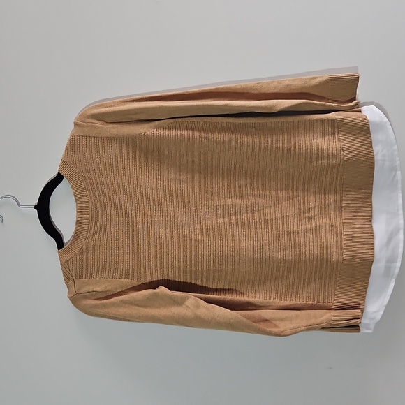 2/$20 Hilary Radley - Tan V-Neck Sweater with Layered Look - Size Small - Picture 3 of 3